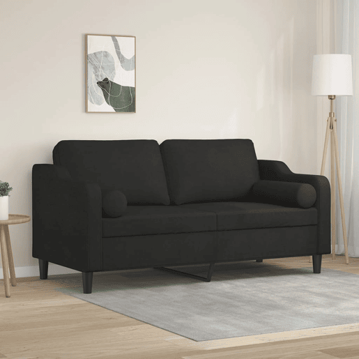 Sofá 2 lugares, Sofá fixo + almofadas decorativas 140 cm tecido preto Sofá 2 lugares, Sofá fixo + almofadas decorativas 140 cm tecido preto