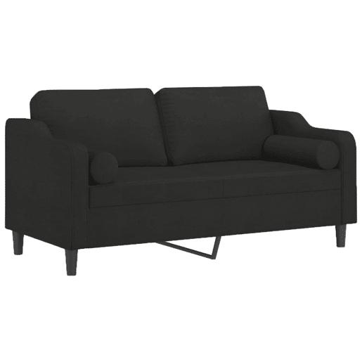 Sofá 2 lugares, Sofá fixo + almofadas decorativas 140 cm tecido preto Sofá 2 lugares, Sofá fixo + almofadas decorativas 140 cm tecido preto