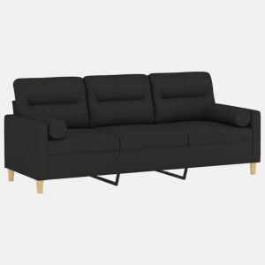Sofá 3 lugares - Sofá fixo + almofadas decorativas 180 cm tecido preto