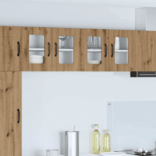 Lote de 2 Armários de cozinha suspendidos - Cozinha modular Colgantes com porta Carvalho Artesanal