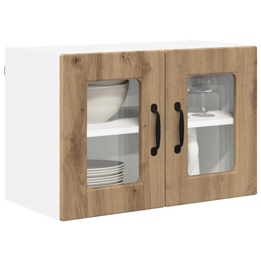 Lote de 2 Armários de cozinha suspendidos - Cozinha modular Colgantes com porta Carvalho Artesanal