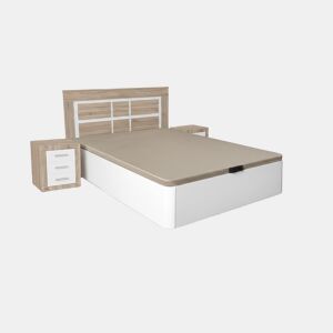 Conjunto de cama box de 150 cm branca com cabeceira e 2 mesas de cabeceira em Cambria e branco.