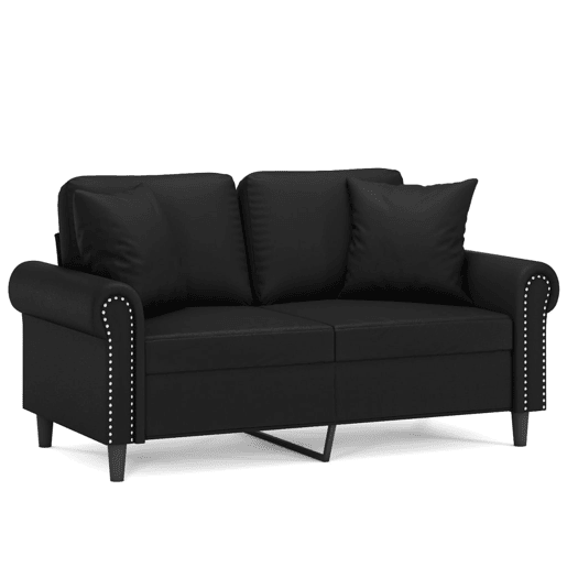Sofá 2 lugares, Sofá fixo + almofadas decorativas 120cm couro artif. preto
