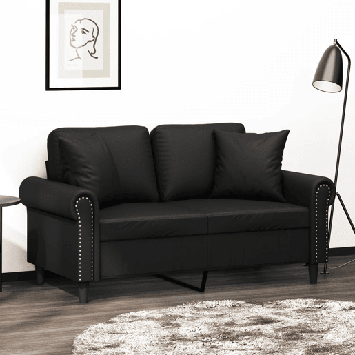 Sofá 2 lugares, Sofá fixo + almofadas decorativas 120cm couro artif. preto