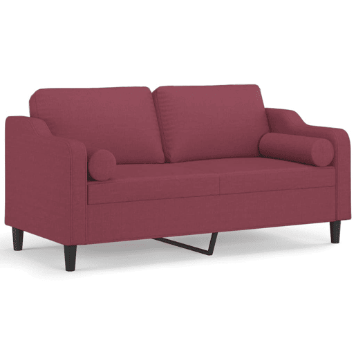 Sofá 2 lug. Sofá fixo + almofadas decorativas 140cm tecido vermelho tinto