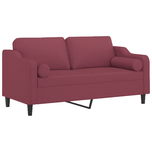 Sofá 2 lug. Sofá fixo + almofadas decorativas 140cm tecido vermelho tinto