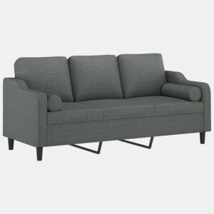 Sofá 3 lugares - Sofá fixo + almofadas decoração 180 cm tecido cinza-escuro