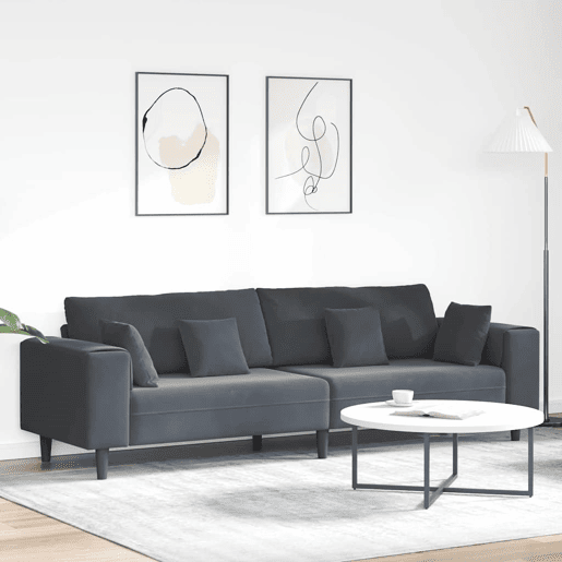 Sofá 3 lugares, Sofá fixo de Veludo com almofada Cinza Escuro 208 cm Veludo