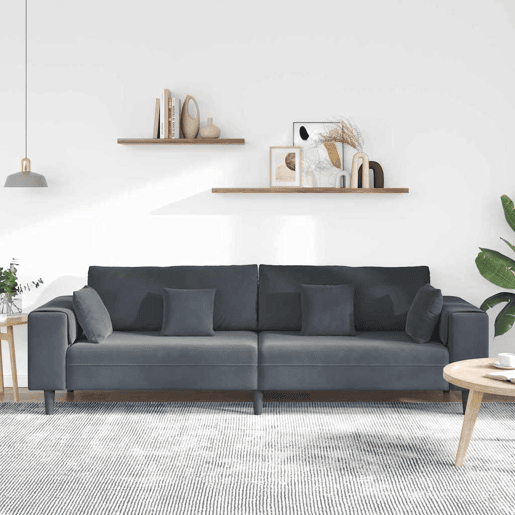Sofá 3 lugares, Sofá fixo de Veludo com almofada Cinza Escuro 208 cm Veludo