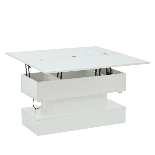Mesa de centro 100 x 50 x 51,5 cm - com tomada, USB-C, LED, elevável, armazenamento, branca