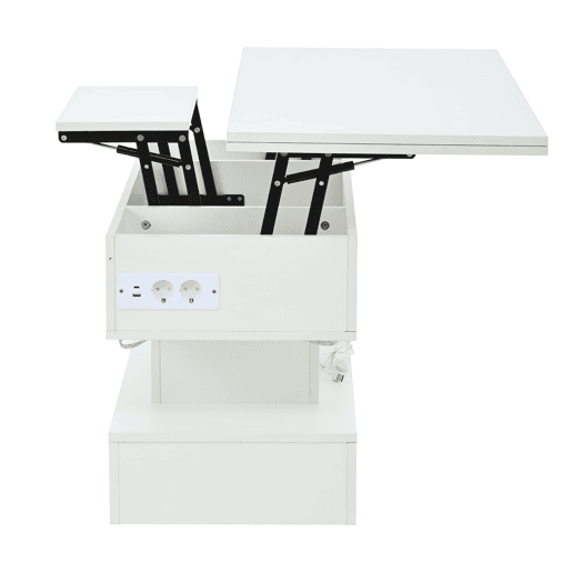 Mesa de centro 100 x 50 x 51,5 cm - com tomada, USB-C, LED, elevável, armazenamento, branca