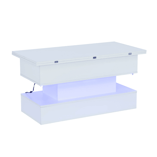 Mesa de centro 100 x 50 x 51,5 cm - com tomada, USB-C, LED, elevável, armazenamento, branca