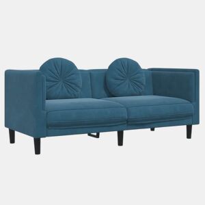 Sofá 2 lugares - Sofá fixo com almofadões veludo azul