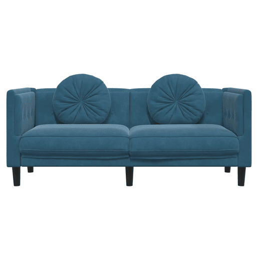 Sofá 2 lugares - Sofá fixo com almofadões veludo azul Sofá 2 lugares - Sofá fixo com almofadões veludo azul