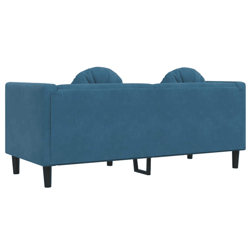 Sofá 2 lugares - Sofá fixo com almofadões veludo azul Sofá 2 lugares - Sofá fixo com almofadões veludo azul