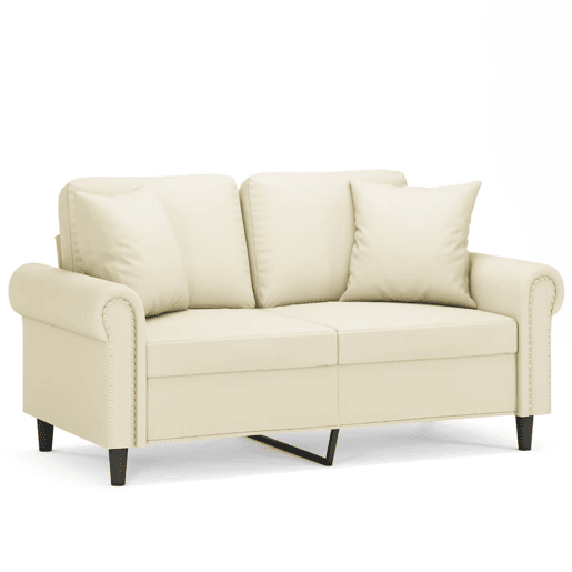 Sofá 2 lugares, Sofá fixo + almofadas decorativas 120cm couro artif. creme