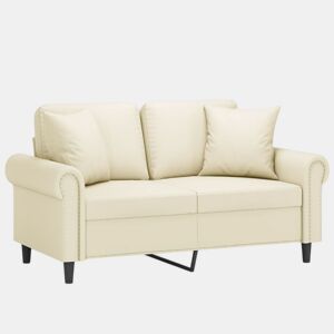 Sofá 2 lugares, Sofá fixo + almofadas decorativas 120cm couro artif. creme