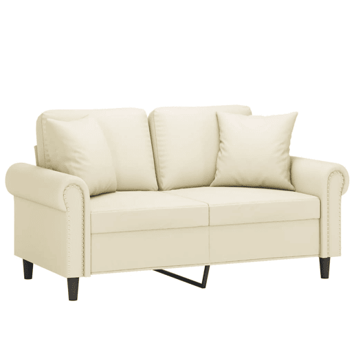 Sofá 2 lugares, Sofá fixo + almofadas decorativas 120cm couro artif. creme