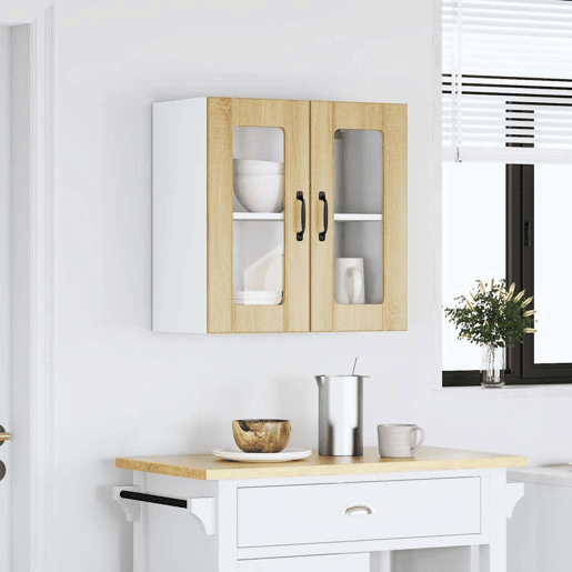 Armário de parede de cozinha - Cozinha modular porta vidro carvalho sonoma