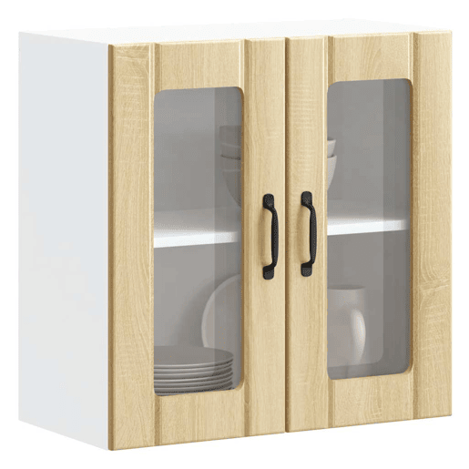 Armário de parede de cozinha - Cozinha modular porta vidro carvalho sonoma