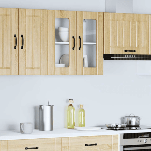 Armário de parede de cozinha - Cozinha modular porta vidro carvalho sonoma