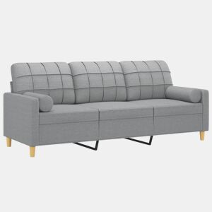 Sofá 3 lugares - Sofá fixo + almofadas decorativas 180cm tecido cinza-claro