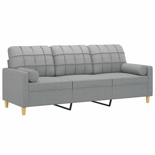 Sofá 3 lugares - Sofá fixo + almofadas decorativas 180cm tecido cinza-claro Sofá 3 lugares - Sofá fixo + almofadas decorativas 180cm tecido cinza-claro