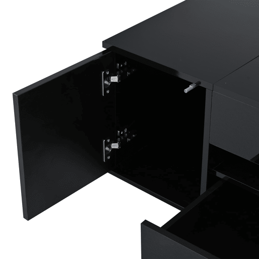 Mesa de centro 95x50x40 cm - elevável, LED, 1 gaveta, 1 armário, arrumação oculta - Preto