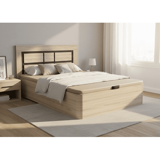 Conjunto de cama dobrável com arrumação Cambria de 150 cm + cabeceira Kiara em Cambria e Grafite