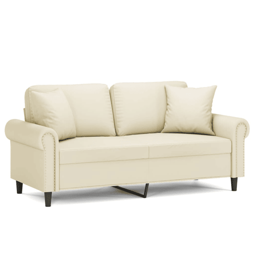 Sofá 2 lugares, Sofá fixo + almofadas decorativas 140cm couro artif. creme