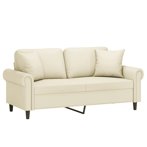 Sofá 2 lugares, Sofá fixo + almofadas decorativas 140cm couro artif. creme