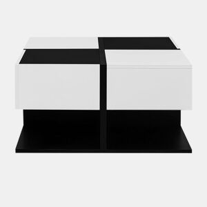Mesa de centro quadrada 70x70x35,5 cm - 2 gavetas, com arrumação, design elegante - Preto e Branco