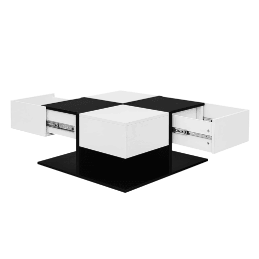 Mesa de centro quadrada 70x70x35,5 cm - 2 gavetas, com arrumação, design elegante - Preto e Branco