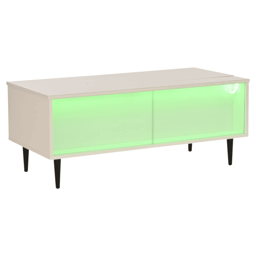 Mesa de centro elevável 105x50x43 cm - com LED, arrumação oculta, vidro temperado - Branco Mesa de centro elevável 105x50x43 cm - com LED, arrumação oculta, vidro temperado - Branco