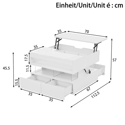 Mesa de centro elevável 16 cores - Vidro, suportes acrílicos - Branco