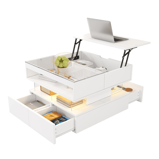 Mesa de centro elevável 16 cores - Vidro, suportes acrílicos - Branco