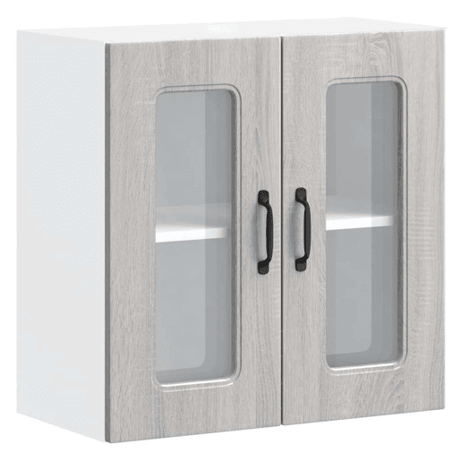 Armário de parede de cozinha - Cozinha modular porta vidro cinza sonoma