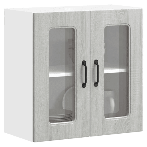 Armário de parede de cozinha - Cozinha modular porta vidro cinza sonoma