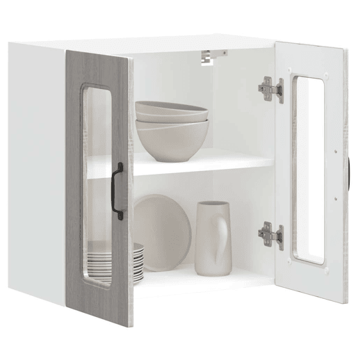 Armário de parede de cozinha - Cozinha modular porta vidro cinza sonoma