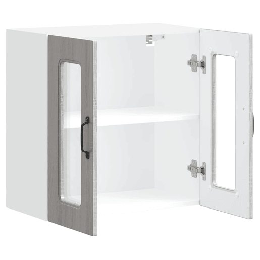 Armário de parede de cozinha - Cozinha modular porta vidro cinza sonoma