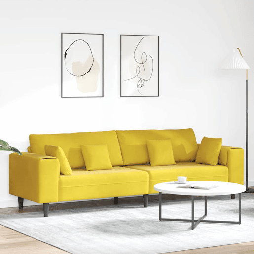 Sofá 3 lugares, Sofá fixo de Veludo com almofada Amarelo 210 cm Veludo