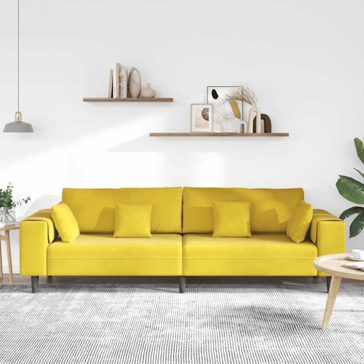 Sofá 3 lugares, Sofá fixo de Veludo com almofada Amarelo 210 cm Veludo