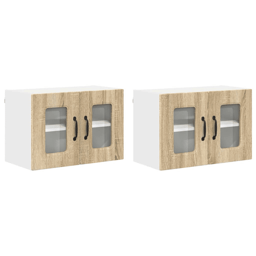 Lote de 2 Armários de cozinha suspendidos - Cozinha modular Colgantes com porta Carvalho Sonoma