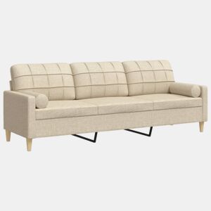 Sofá 3 lugares - Sofá fixo com almofadas decorativas 210 cm tecido creme