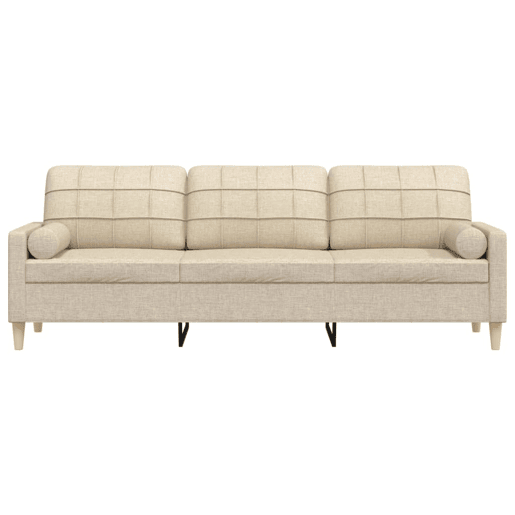 Sofá 3 lugares - Sofá fixo com almofadas decorativas 210 cm tecido creme