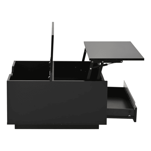 Mesa de centro elevável 707038 cm - Com LED, 1 gaveta, arrumação oculta, preta