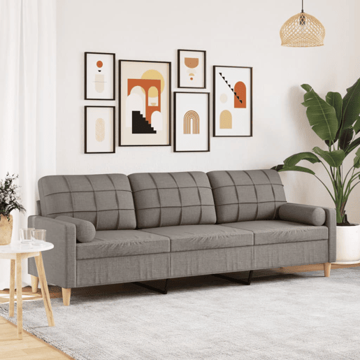 Sofá 3 lugares - Sofá fixo com almofadas 210 cm tecido cinza-acastanhado