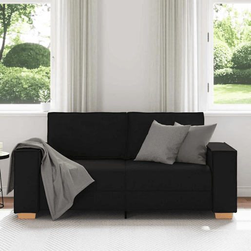 Sofá de 2 lugares - Sofá fixo preto 140 cm tecido Sofá de 2 lugares - Sofá fixo preto 140 cm tecido