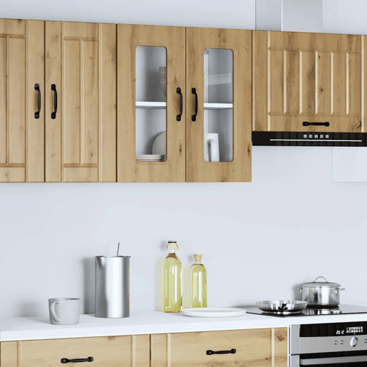 Armário de parede cozinha - Cozinha modular porta vidro carvalho artesanal