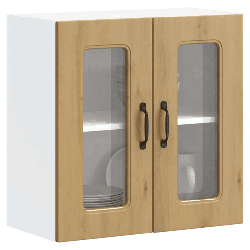 Armário de parede cozinha - Cozinha modular porta vidro carvalho artesanal